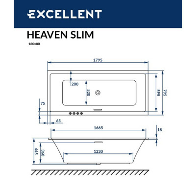 Акриловая ванна отдельностоящая белая 180x80x45см Excellent WAEX.HEV18WHS