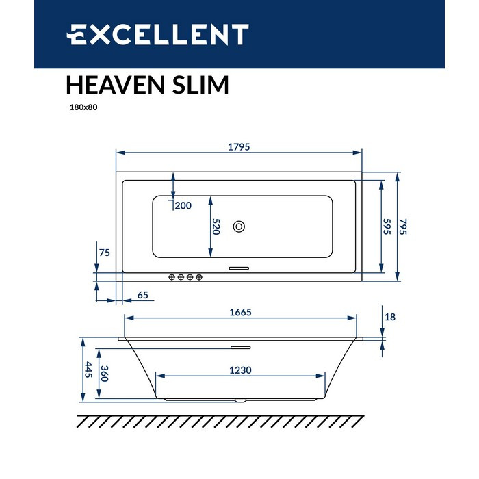 Акриловая ванна отдельностоящая белая 180x80x45см Excellent WAEX.HEV18WHS