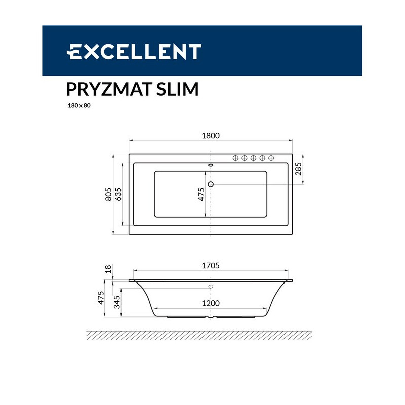 Акриловая ванна отдельностоящая белая 180x80x48см Excellent WAEX.PRY18WHS