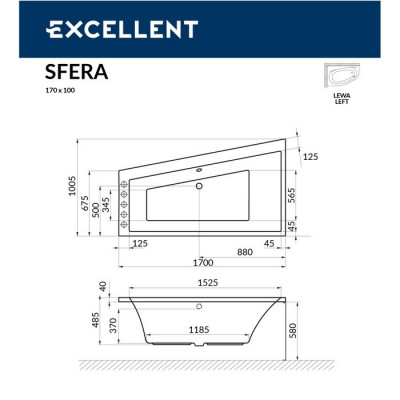 Акриловая ванна угловая левая белая 170x100x58см Excellent WAEX.SFL17WH