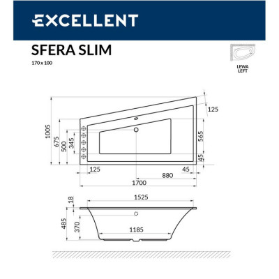 Акриловая ванна угловая левая белая 170x100x49см Excellent WAEX.SFL17WHS