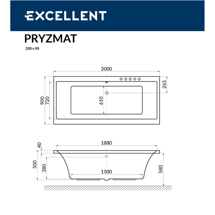 Акриловая ванна отдельностоящая белая 200x90x58см Excellent WAEX.PRY20WH