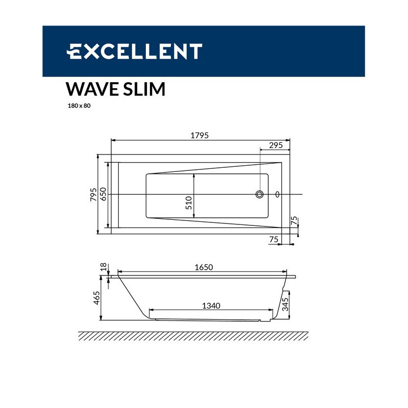 Акриловая ванна отдельностоящая белая 180x80x47см Excellent WAEX.WAV18WHS