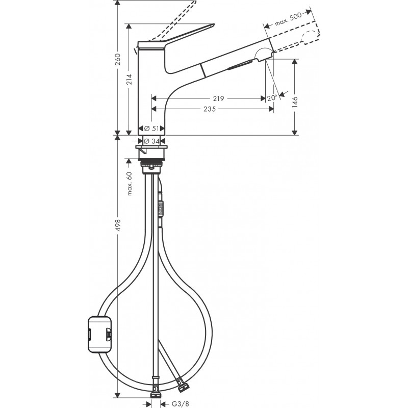 Кухонный смеситель Hansgrohe Zesis M33, однорычажный, 150 с вытяжным душем, 2jet, матовый черный