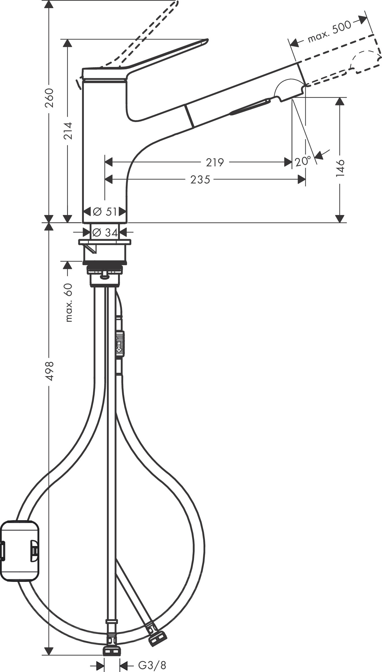 Кухонный смеситель Hansgrohe Zesis M33, однорычажный, 150 с вытяжным душем, 2jet, под сталь