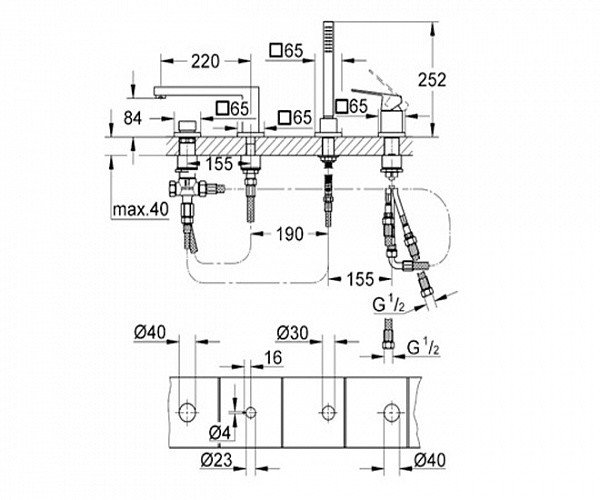 Смеситель на борт ванны 4 отверстия, Eurocube, Grohe 19897000