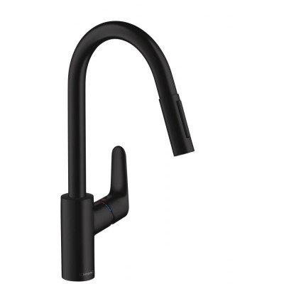 Кухонный смеситель hansgrohe Focus 240 с вытяжным душем матовый черный