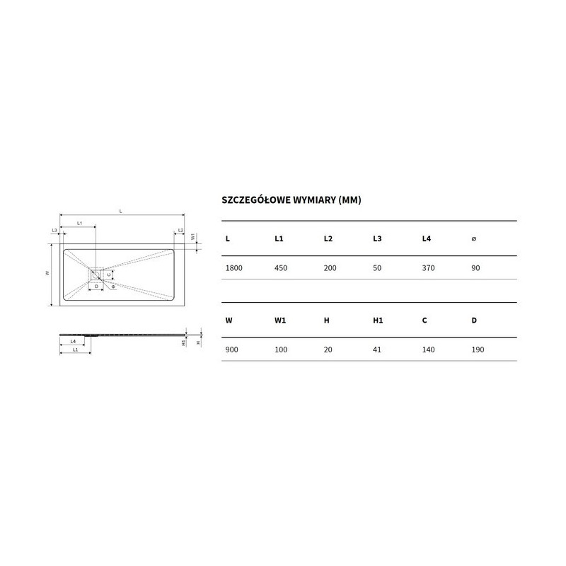 Душевой поддон композитный белый 180x90см Excellent BREX.1503.180.090.WHN