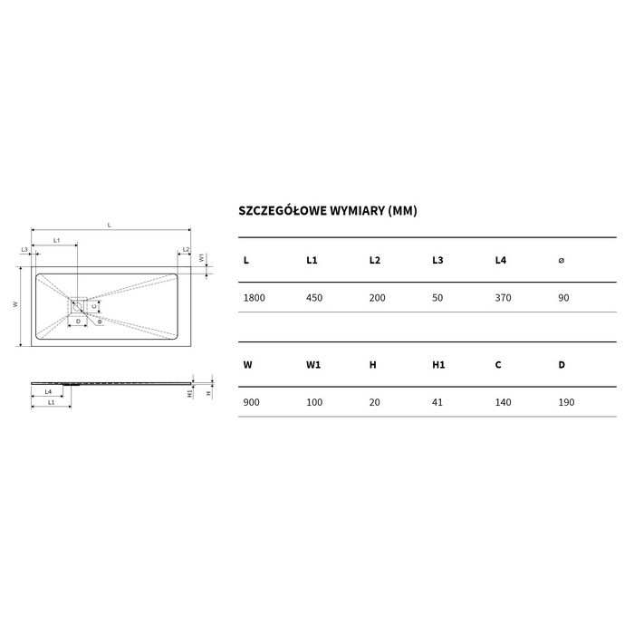 Душевой поддон композитный белый 180x90см Excellent BREX.1503.180.090.WHN