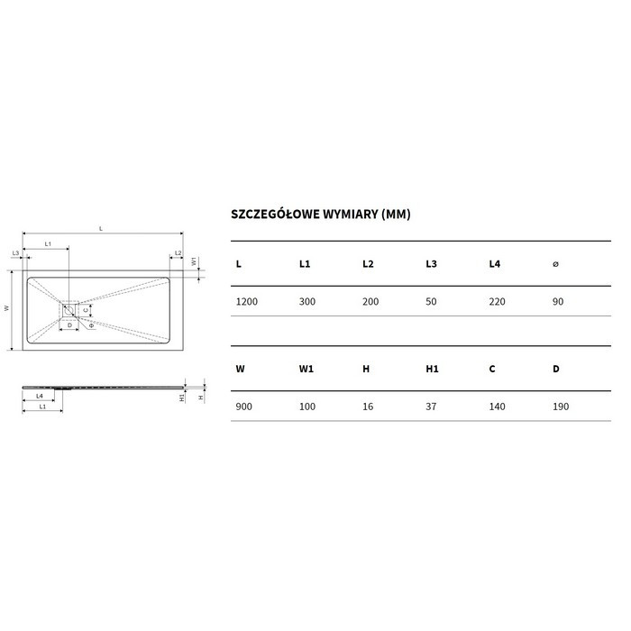 Душевой поддон композитный бетон 120x90см Excellent BREX.1503.120.090.CON