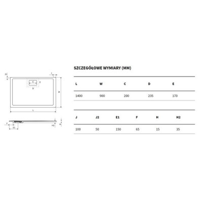 Душевой поддон композитный бетон 140x90см Excellent BREX.1103.140.090.CON