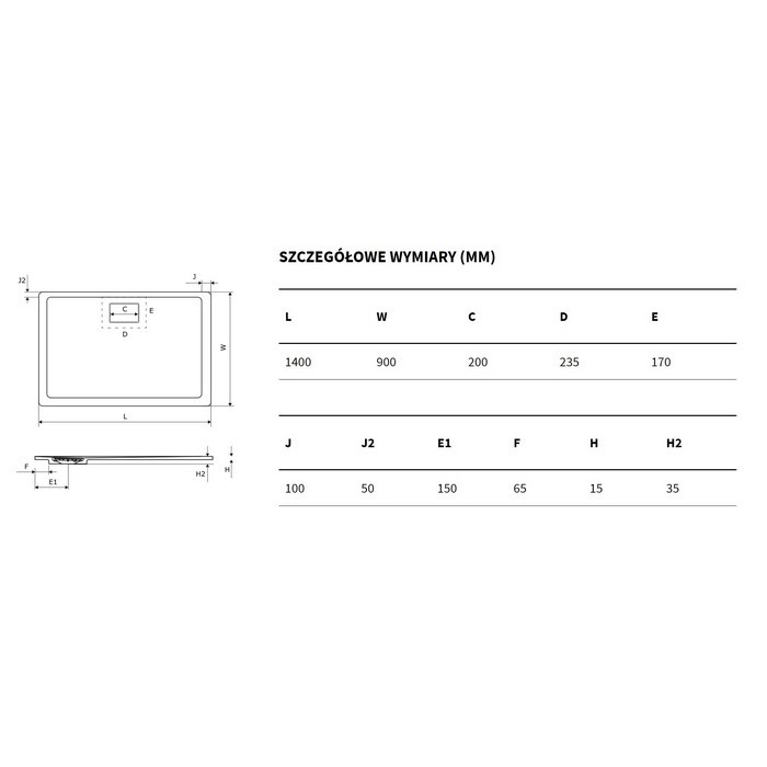 Душевой поддон композитный бетон 140x90см Excellent BREX.1103.140.090.CON