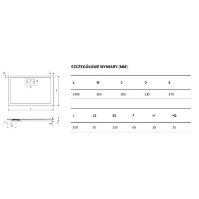 Душевой поддон композитный бетон 140x80см Excellent BREX.1103.140.080.CON