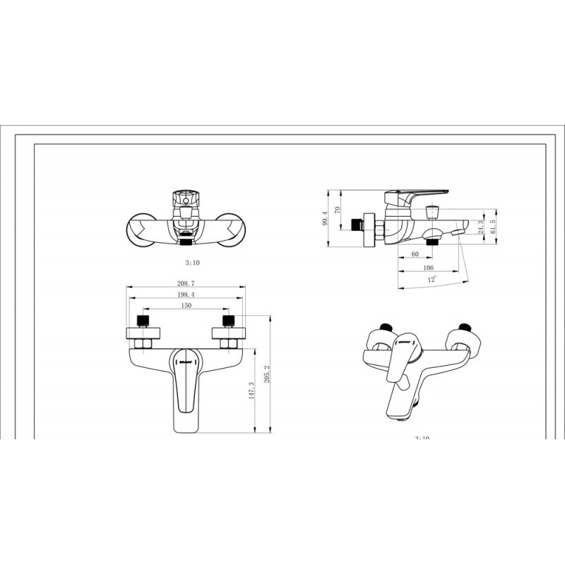 Смеситель для ванны хром Bravat F6351385CP-01-RUS