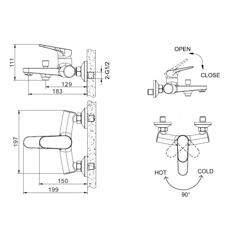 Смеситель для ванны хром Bravat F6191238CP-01-RUS