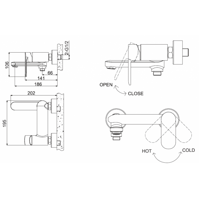 Смеситель для ванны хром Bravat F6125183CP-01-RUS