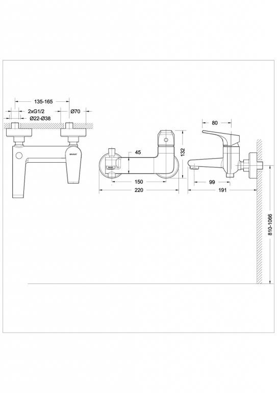 Смеситель для ванны хром Bravat F6119177CP-01