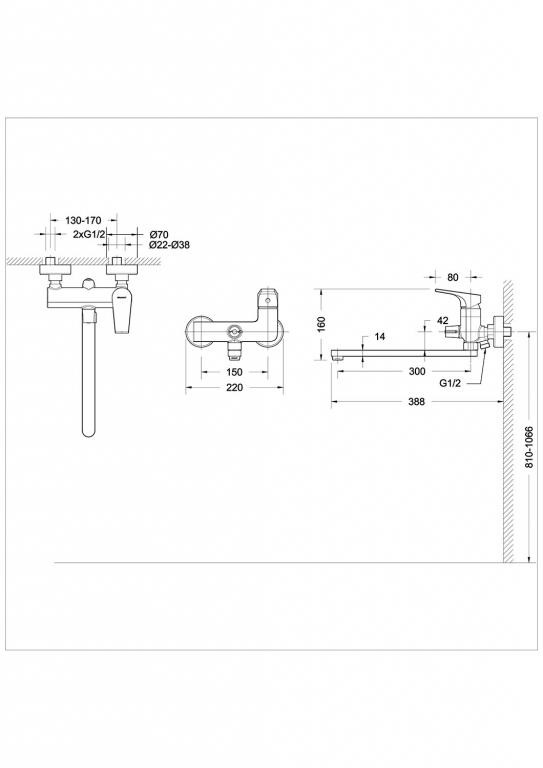 Смеситель для ванны хром Bravat F6119177CP-01L