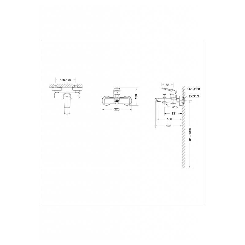 Смеситель для ванны хром Bravat F6121179CP-01
