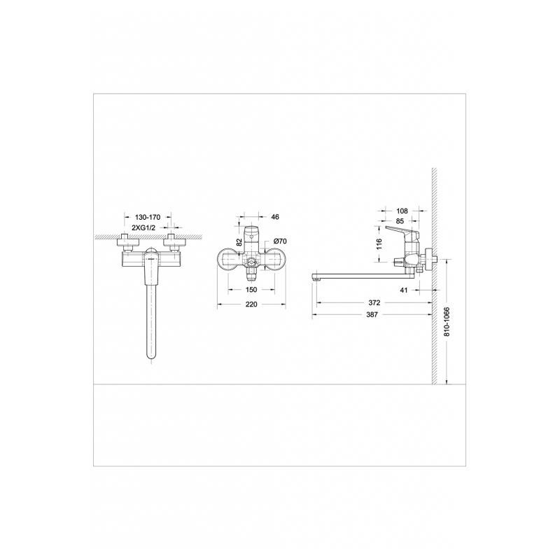 Смеситель для ванны хром Bravat F6121179CP-01L