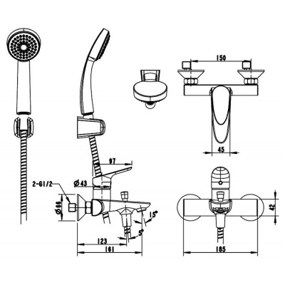 Смеситель для ванны хром Bravat F64898C-01A