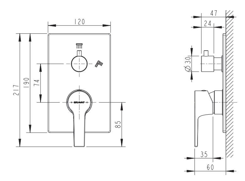 Смеситель для душа встраиваемый хром Bravat P69219CP-2-ENG