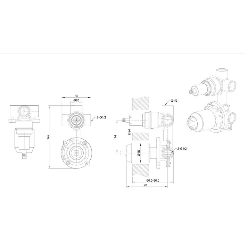 Скрытая часть встраиваемого смесителя Bravat D969CP-B-RUS