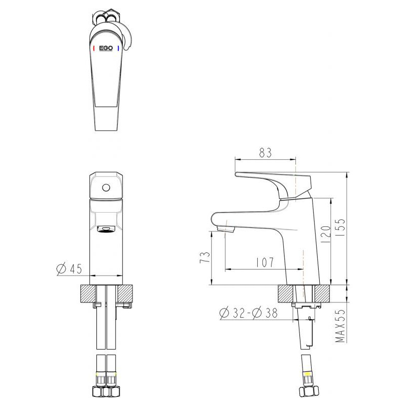 Смеситель для раковины хром Bravat F1119177CP