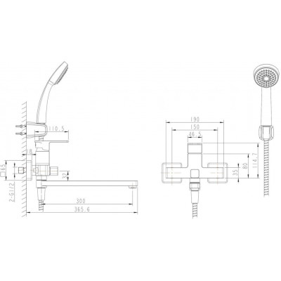 Смеситель для ванны с ручным душем хром Bravat F672106C-LB