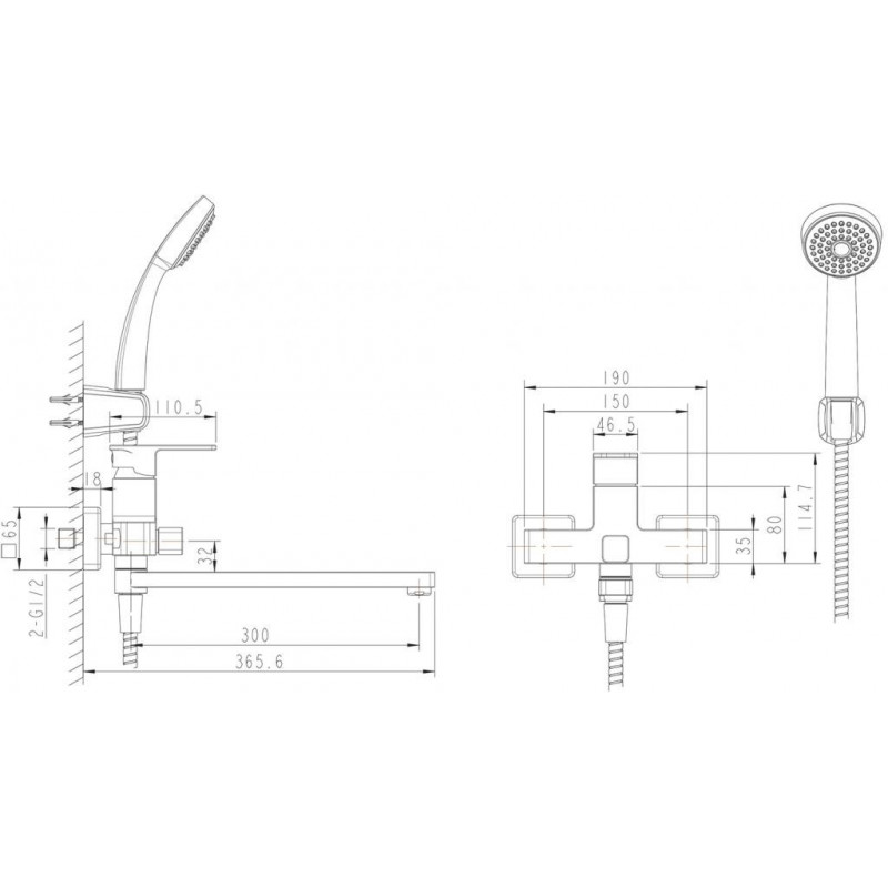 Смеситель для ванны с ручным душем хром Bravat F672106C-LB