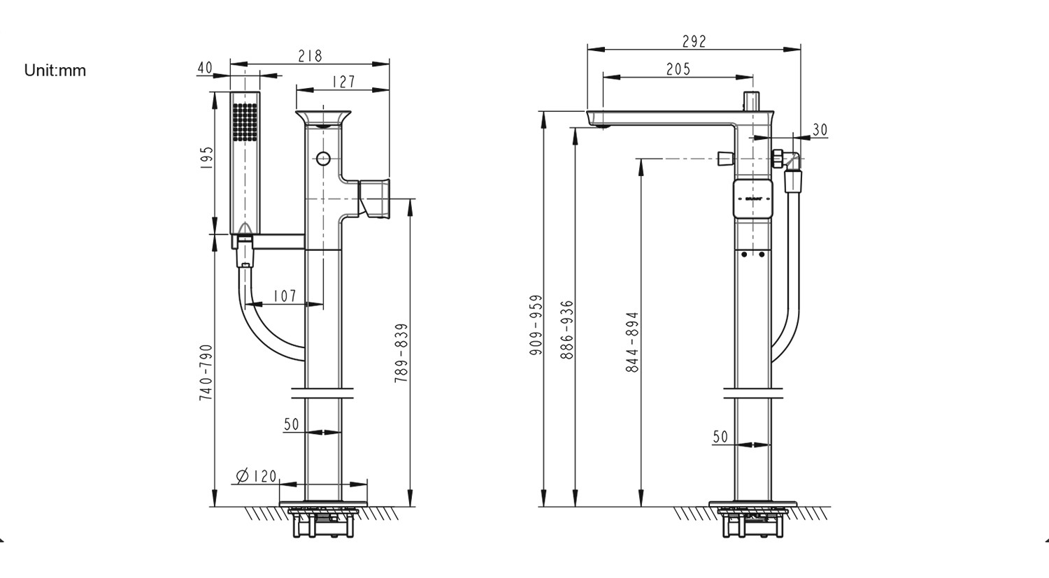 Смеситель для ванны напольный хром Bravat F656101C-B3-ENG