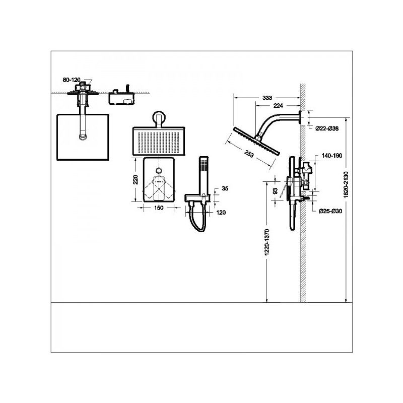Смеситель с верхним душем хром Bravat F856101C-B-ENG