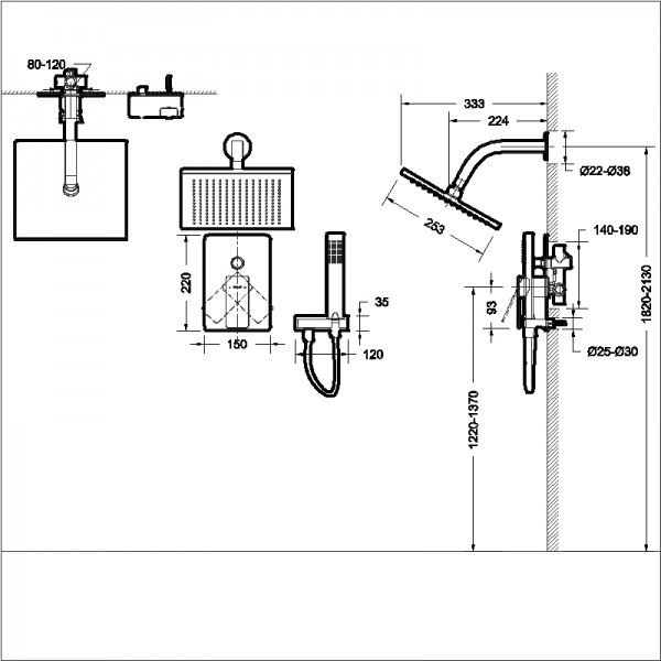 Смеситель с верхним душем хром Bravat F856101C-B-ENG