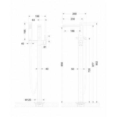 Смеситель для ванны напольный черный Bravat F66061K-B3-ENG