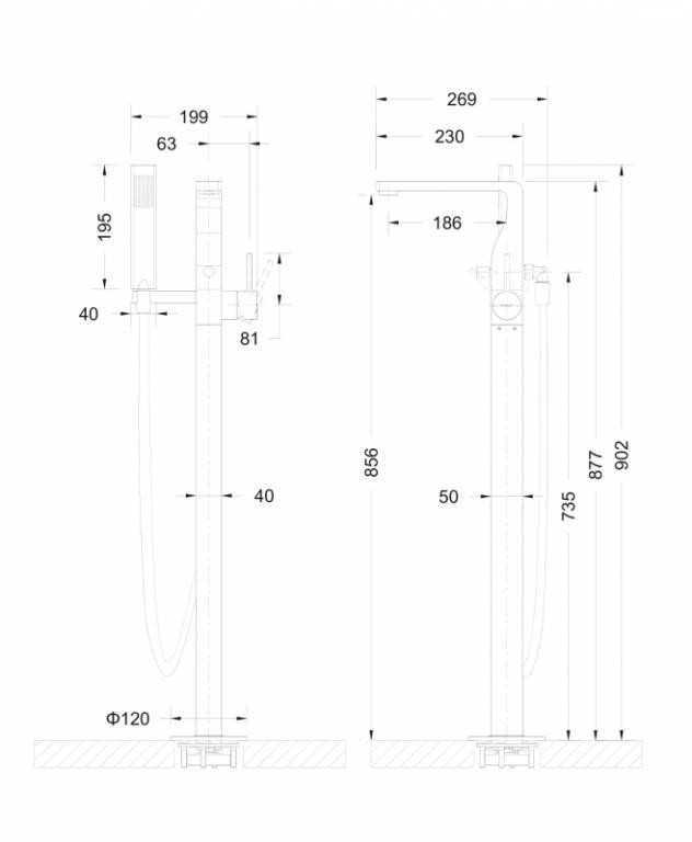 Смеситель для ванны напольный черный Bravat F66061K-B3-ENG