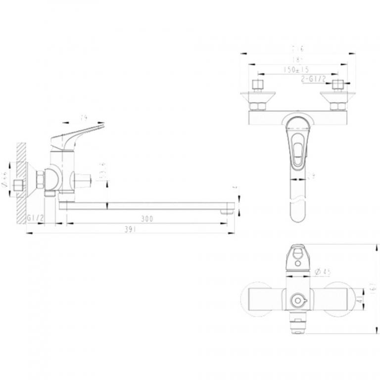 Смеситель для ванны с ручным душем хром Bravat F648162C-LB-RUS