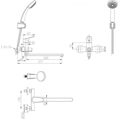 Смеситель для ванны с ручным душем хром Bravat F64898C-LB