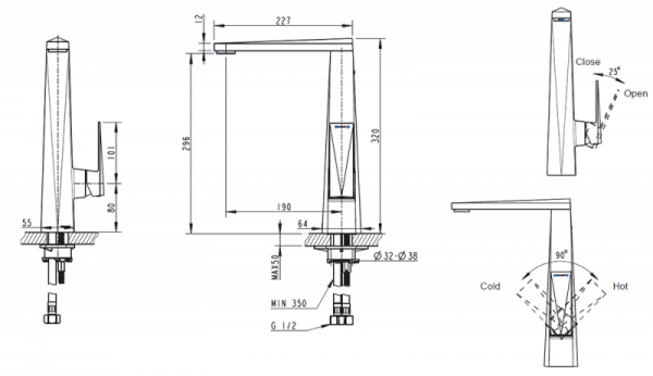 Смеситель для кухни золото Bravat F776110G-2