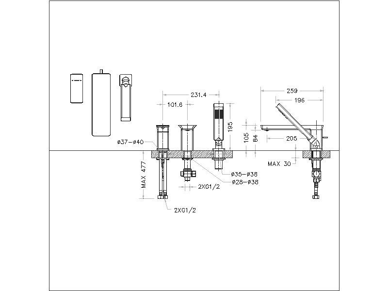 Смеситель на борт ванны хром Bravat F556101C-2-ENG