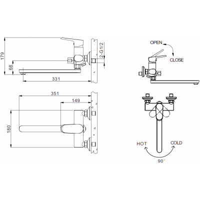 Смеситель для ванны хром Bravat F6105161C-01A
