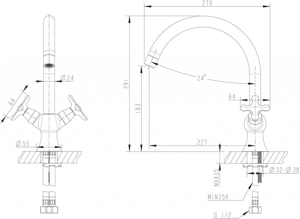 Смеситель для кухни хром Bravat F737163C-2
