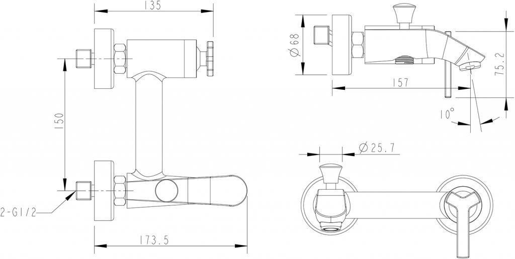 Смеситель для ванны хром Bravat F673107C-01