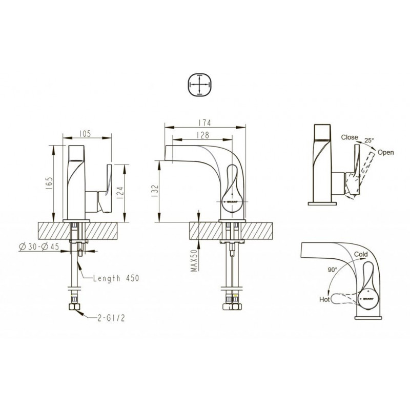 Смеситель для раковины хром Bravat F174108C-2
