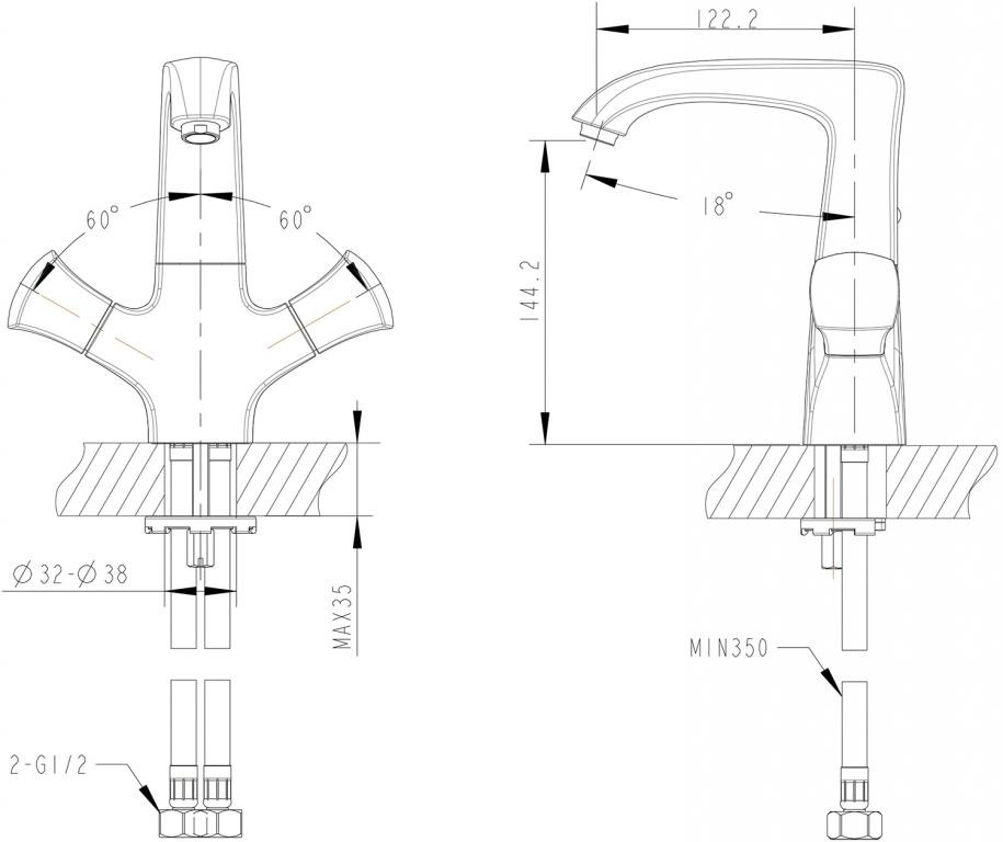 Смеситель для раковины хром Bravat F178112C