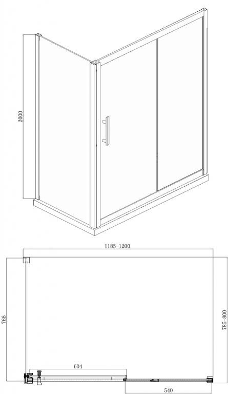 Душевой уголок без поддона хром 120х80x200см Bravat BS120.3103S