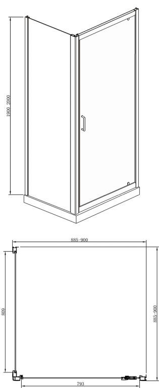 Душевой уголок без поддона хром 90х90x200см Bravat BS090.2110A