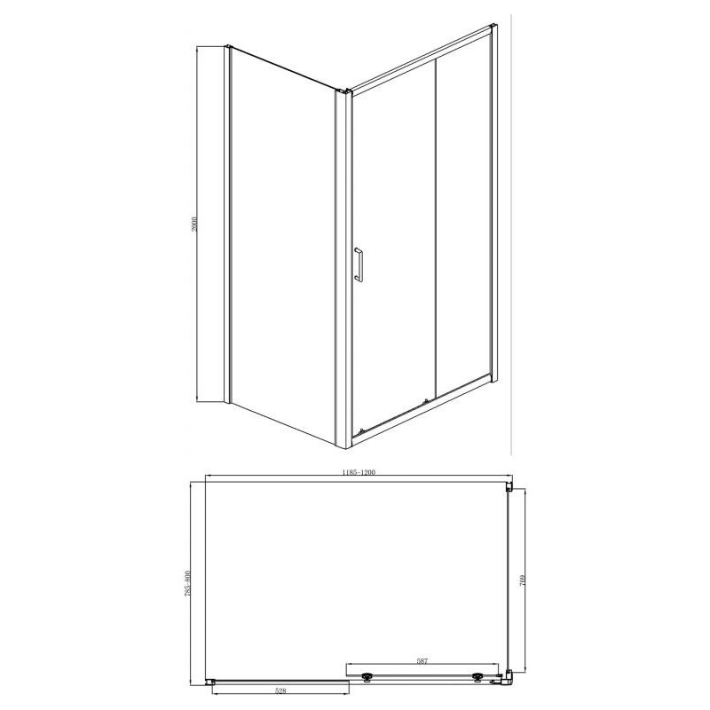 Душевой уголок без поддона хром 120х80x200см Bravat BS120.3100A
