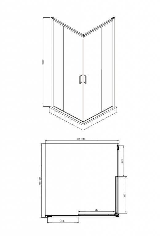 Душевой уголок без поддона хром 90х90x200см Bravat BS090.2200A