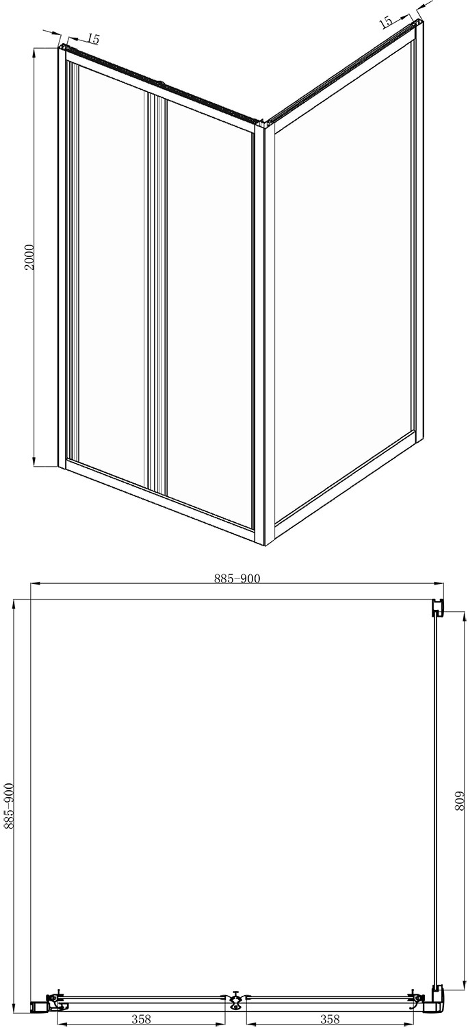 Душевой уголок без поддона хром 90х90x200см Bravat BS090.2120A