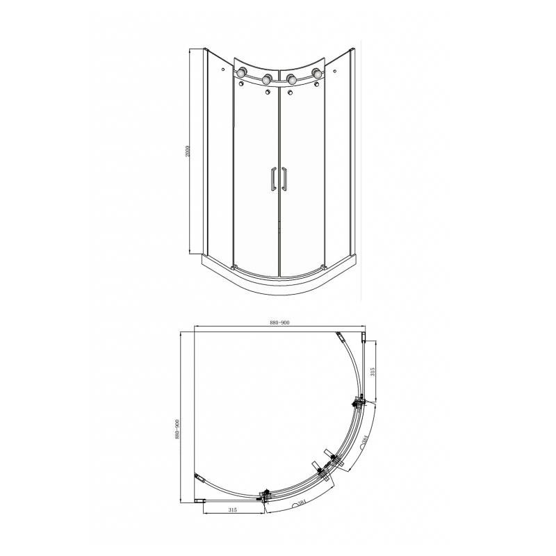 Душевой уголок без поддона хром 90х90x200см Bravat BS090.1202S